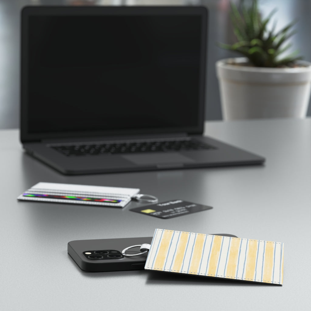 Yellow & Blue Stripes Leather Card Holder