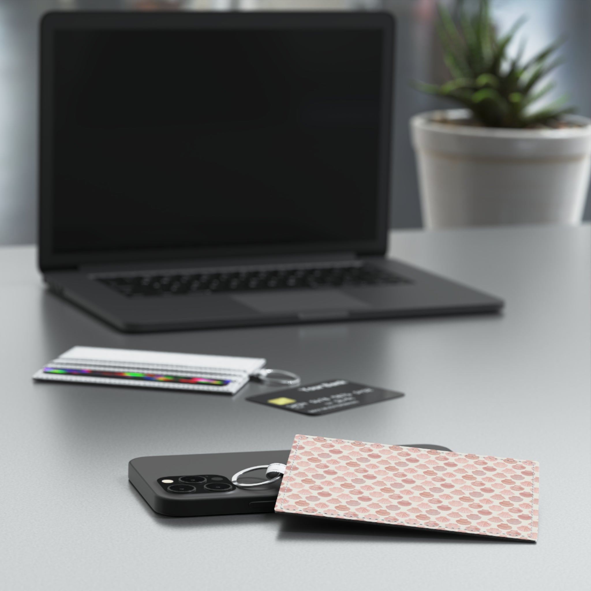 Pink Shell Leather Card Holder