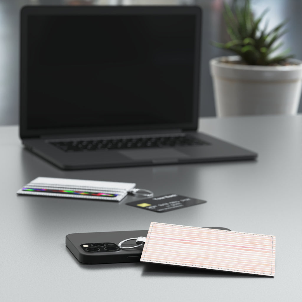Peach & Pink Stripes Leather Card Holder